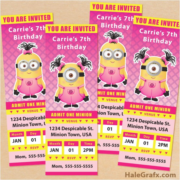 Girl Minion Birthday Party Invitations Free Printable Despicable Me Girl Minion Ticket Invitations