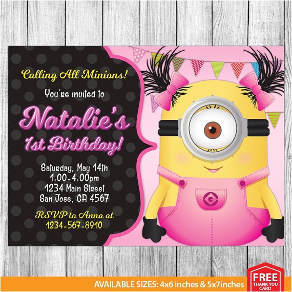 Girl Minion Birthday Party Invitations Girl Minion Invitation Girl Minion Birthday Girl Minion