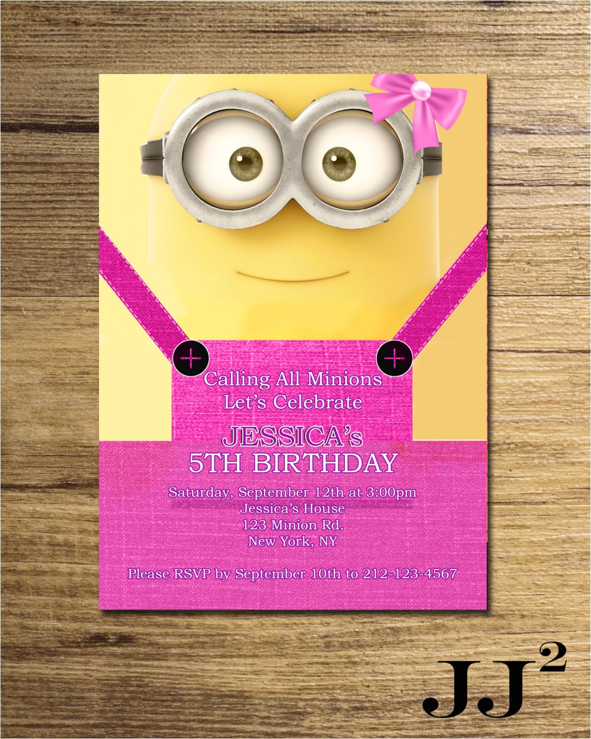 Girl Minion Birthday Party Invitations Minion Girl Birthday Invitation Pink Yellow Minion Invite