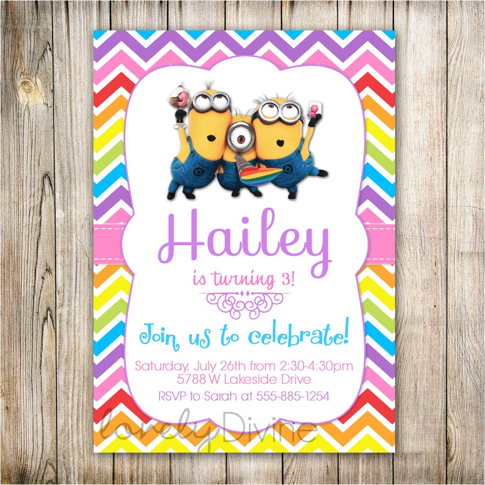 Girl Minion Birthday Party Invitations Minions Birthday Invitation Minions Invite Minions Movie