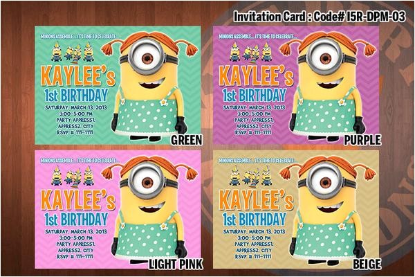 Girl Minion Birthday Party Invitations Personalized Girl Minion Despicable Me Printable Birthday