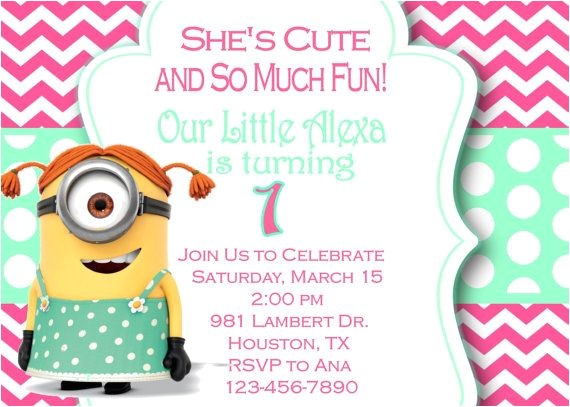 Girl Minion Party Invitations Despicable Me Invitation Minion Invitation Girl by Girl Minion Party Invitations Despicable Me Invitation Minion Invitation Girl by
