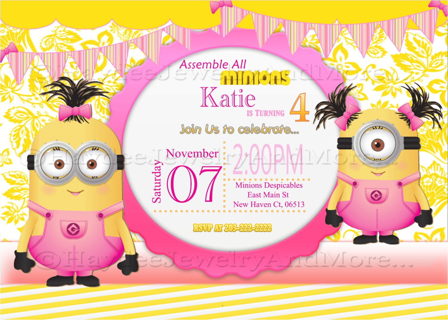 Girl Minion Party Invitations Minions Girls Birthday Card Invitation Minions theme Birthday Girl Minion Party Invitations Minions Girls Birthday Card Invitation Minions theme Birthday