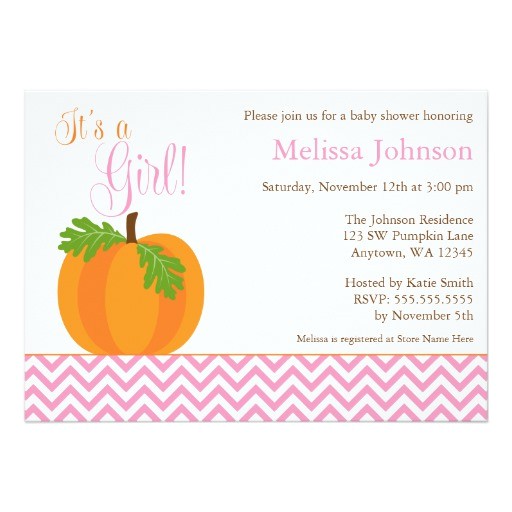 Girl Pumpkin Baby Shower Invitations Chevron Pumpkin Fall Girl Baby Shower Invitation
