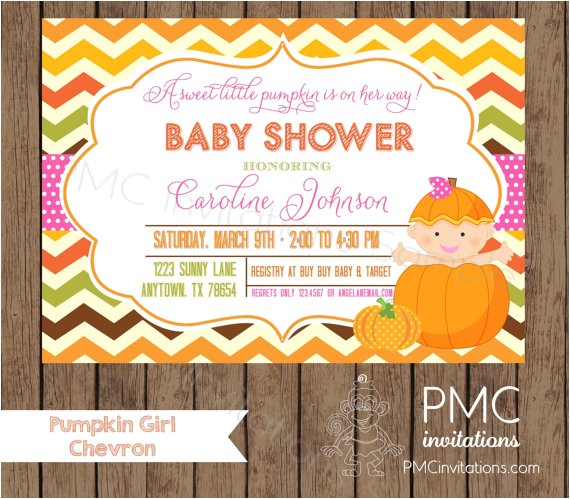 Girl Pumpkin Baby Shower Invitations Custom Printed Girl Pumpkin Baby Shower Invitations 1 00