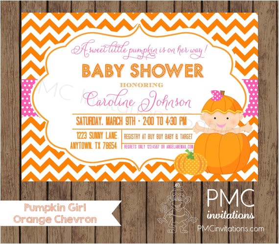 Girl Pumpkin Baby Shower Invitations Custom Printed Girl Pumpkin Baby Shower Invitations 1 00