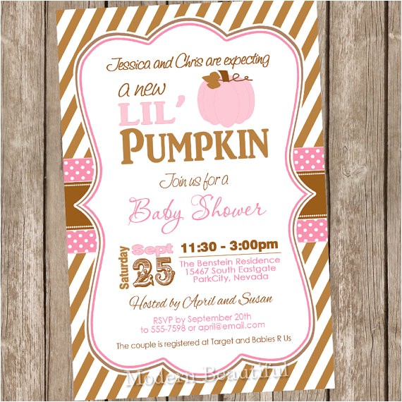 Girl Pumpkin Baby Shower Invitations Fall Little Pumpkin Girl Baby Shower Invitation Brown