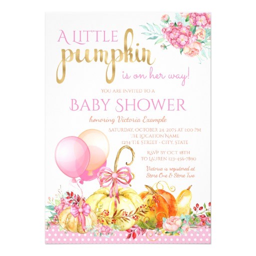 Girl Pumpkin Baby Shower Invitations Girls Little Pumpkin Fall Baby Shower Invitations