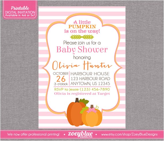 Girl Pumpkin Baby Shower Invitations Little Pumpkin Baby Shower Invitation Fall by Zoeybluedesigns