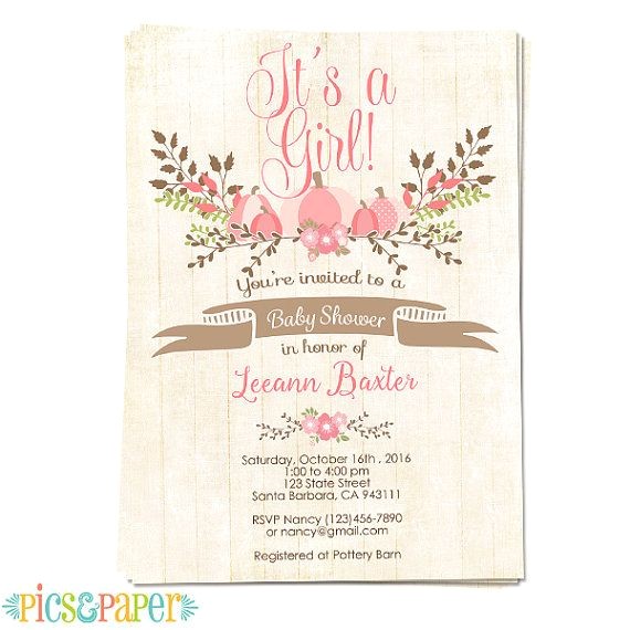 Girl Pumpkin Baby Shower Invitations Pink Pumpkin Baby Shower Invitation for Baby Girl by