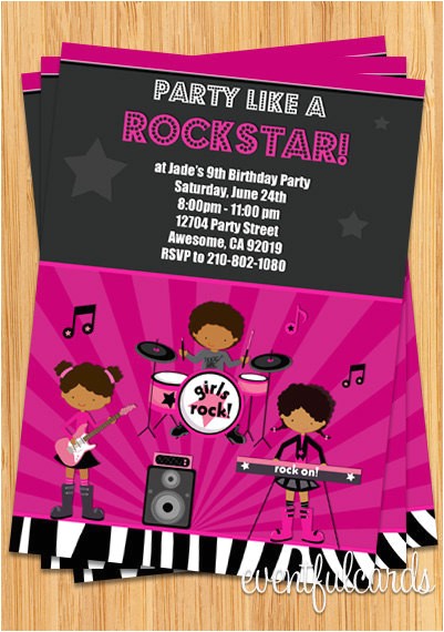 Girl Rockstar Party Invitations African American Girls Rock Star Birthday Party Invitation