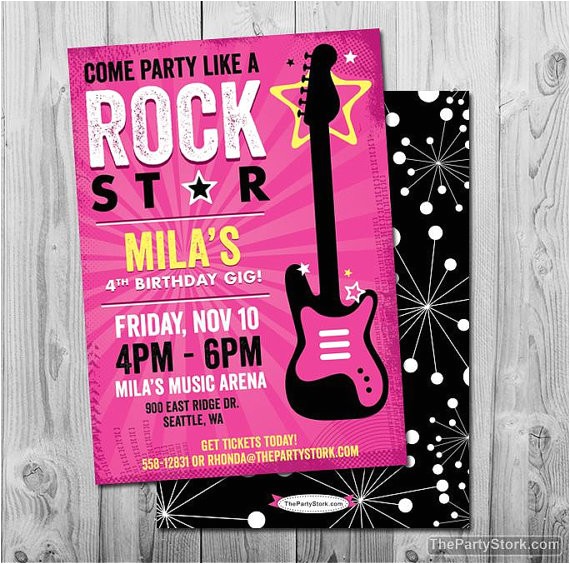 Girl Rockstar Party Invitations Rock Star Birthday Party Invitation Printable Girls Party