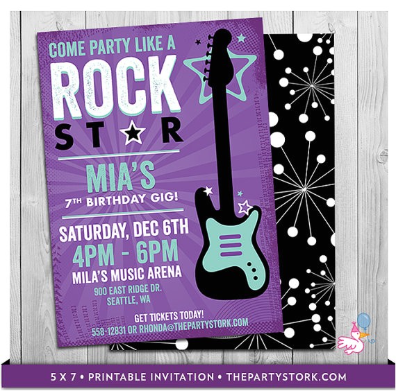 Girl Rockstar Party Invitations Rock Star Birthday Party Invitation Printable Girls Party