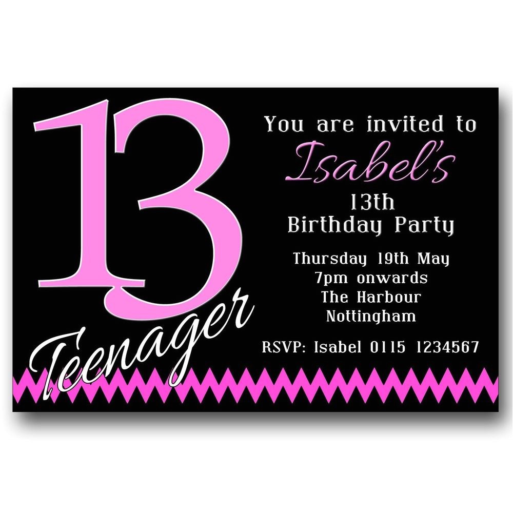 Girls 13th Birthday Party Invitations 10 Personalised Boys Girls Teenager 13th Birthday Party