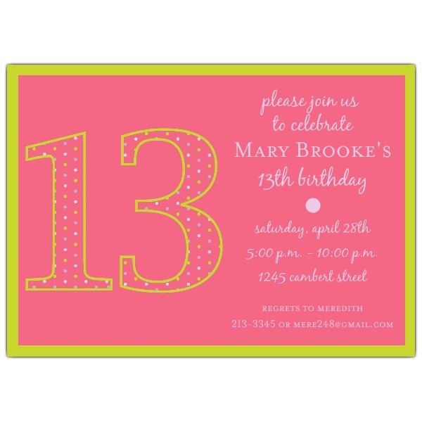 Girls 13th Birthday Party Invitations 13th Birthday Girl Dots Invitations Paperstyle