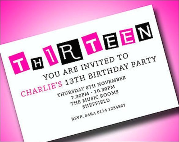 Girls 13th Birthday Party Invitations Personalised Boys Girls Teenager 13th Birthday Party