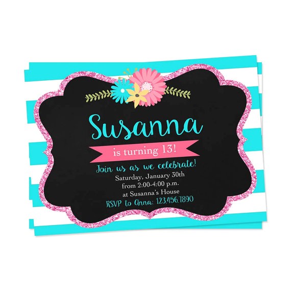 Girls 13th Birthday Party Invitations Teen Birthday Invitation Teen Girl Invitation 13th Birthday