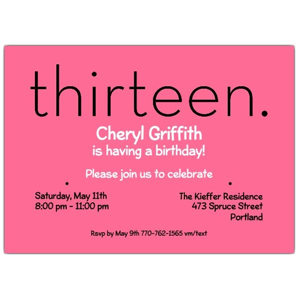 Girls 13th Birthday Party Invitations Thirteen Pink 13th Birthday Invitations Paperstyle