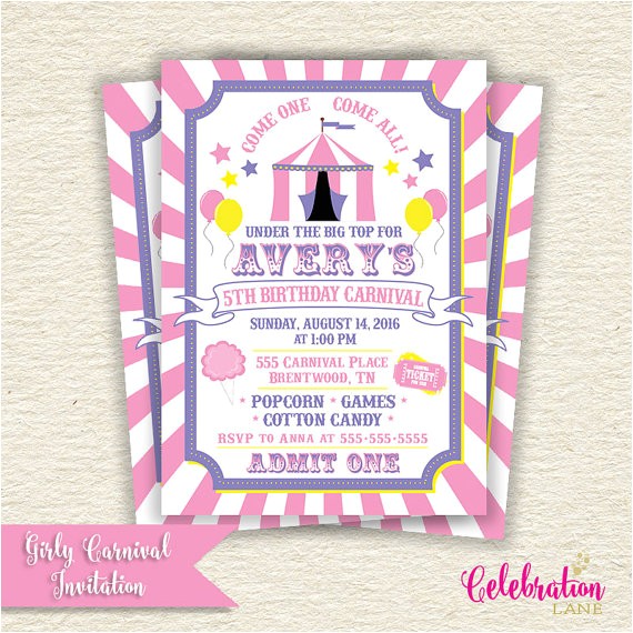 Girly Birthday Invitations Free Printable Girly Carnival Birthday Party Printable Invitation Pink