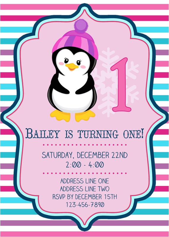 Girly Birthday Invitations Free Printable Items Similar to Girly Penguin Birthday Invitation
