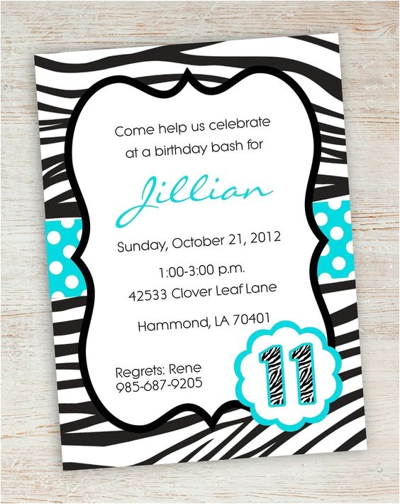 Girly Birthday Invitations Free Printable Printable Pink Turquoise Zebra Polka Dot Girly Girl