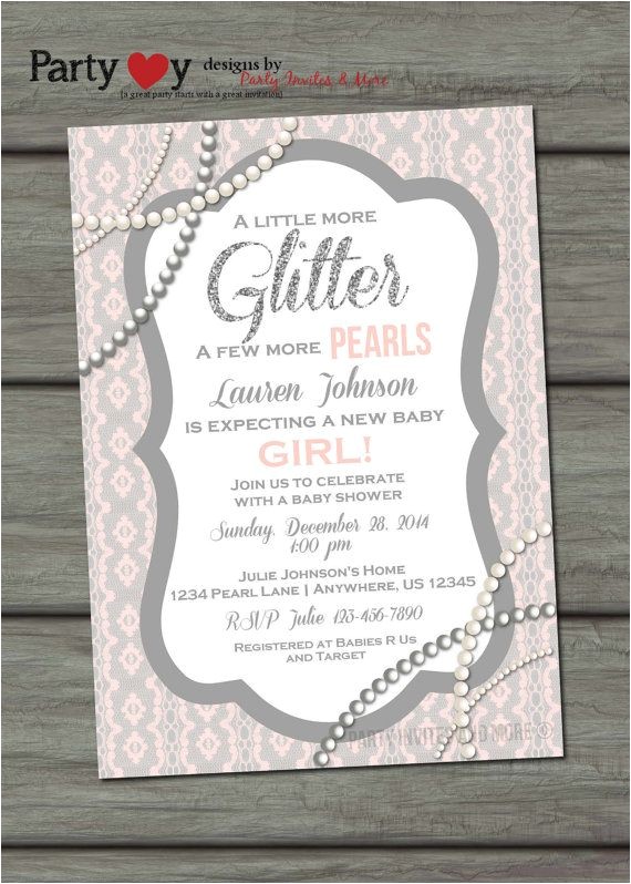 Glitter and Pearls Baby Shower Invitations 25 Best Ideas About Baby Pearls On Pinterest