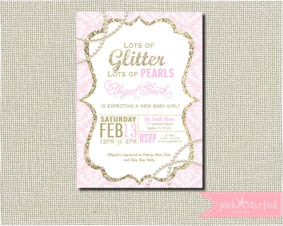 Glitter and Pearls Baby Shower Invitations Baby Shower Invitation Glitter and Pearl Baby Shower