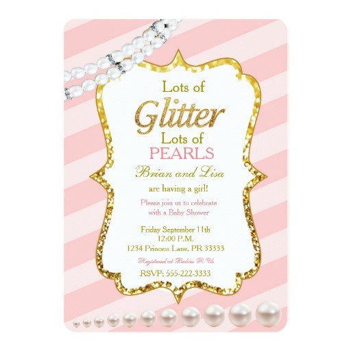 Glitter and Pearls Baby Shower Invitations Pink &amp; Gold Glitter &amp; Pearls Baby Shower Invites