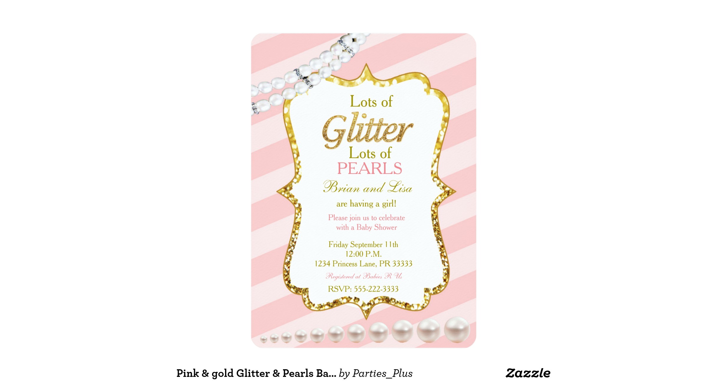 Glitter and Pearls Baby Shower Invitations Pink Gold Glitter Pearls Baby Shower Invites