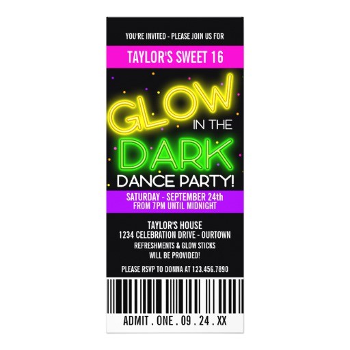 Glow In the Dark Party Invitations Free Glow In the Dark Sweet 16 Party 4×9 25 Paper Invitation
