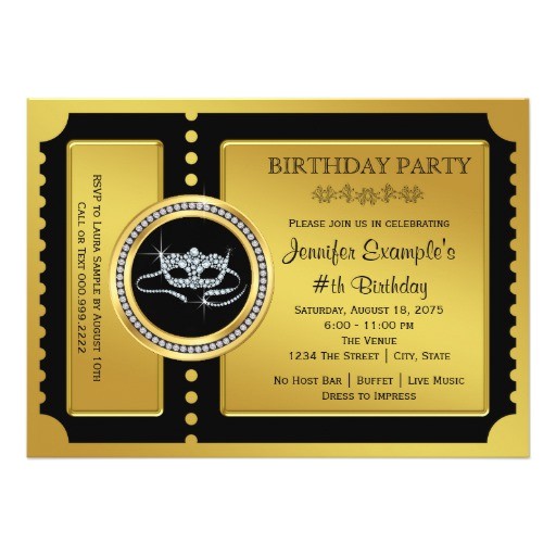Golden Birthday Invitations Kids Masquerade Party Golden Ticket Birthday Party 5×7 Paper