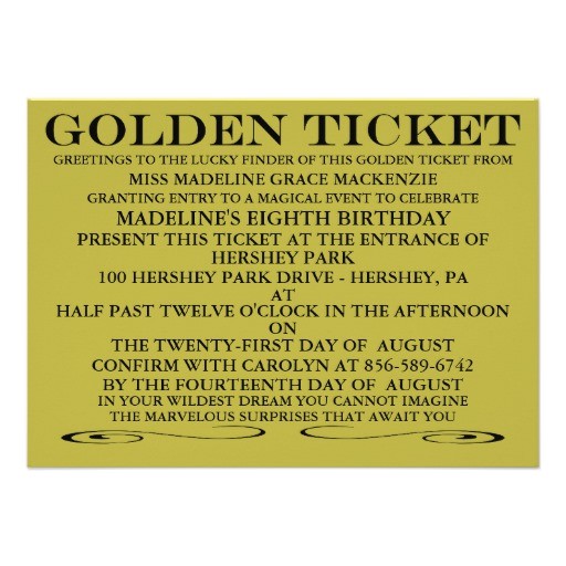 Golden Birthday Invitations Kids the Golden Ticket Birthday Invitation 4 5 Quot X 6 25