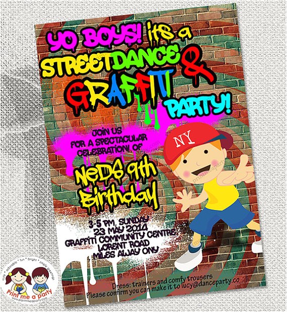 Graffiti Birthday Party Invitations Graffiti Dance Birthday Party Invitation