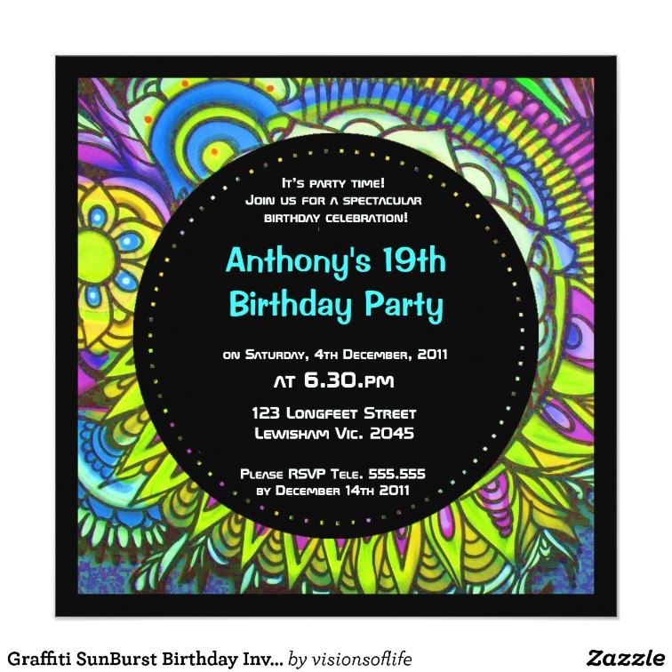 Graffiti Birthday Party Invitations Graffiti Sunburst Birthday Invitation