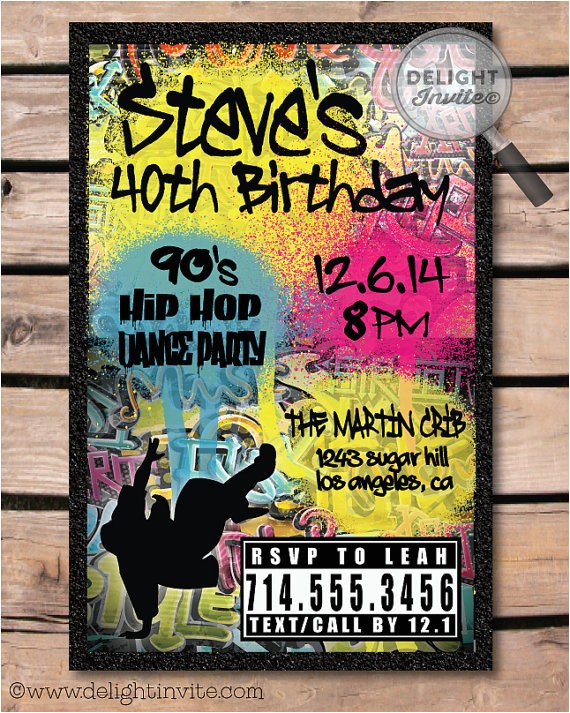Graffiti themed Birthday Invitations 80 S 90 S Hip Hop Graffiti Birthday Invitations by