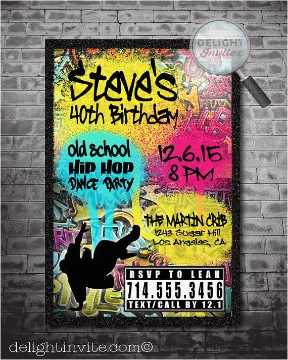 Graffiti themed Birthday Invitations 80 S 90 S Hip Hop Graffiti Birthday Invitations by
