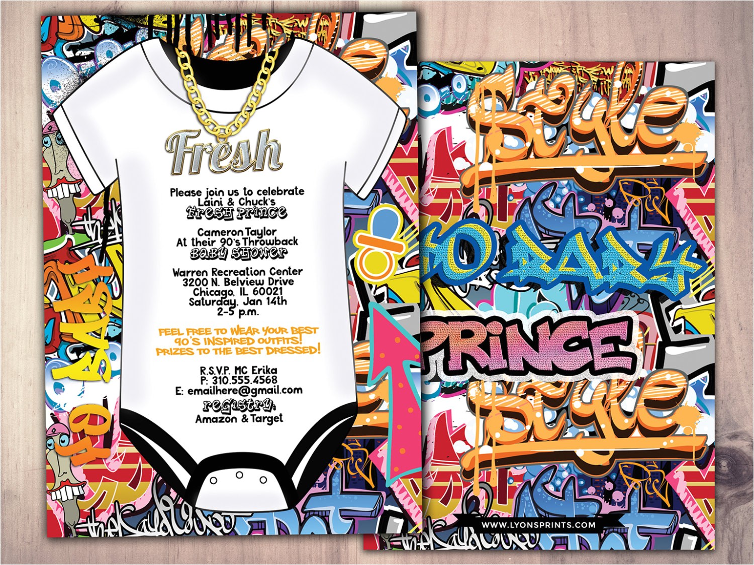 Graffiti themed Birthday Invitations Fresh Prince Baby Shower Hip Hop Swagger 90s