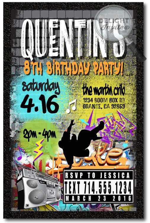 Graffiti themed Birthday Invitations Graffiti 80s Old School Hip Hop Birthday Invitations [di