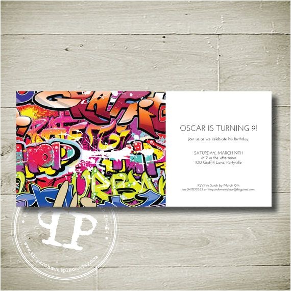 Graffiti themed Birthday Invitations Stone S Birthday Invitation Graffiti Custom Personalised
