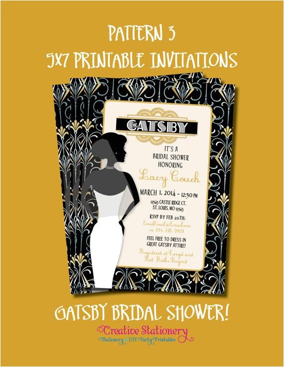 Great Gatsby themed Bridal Shower Invitations Etsy Creative Stationary Great Gatsby Bridal Shower