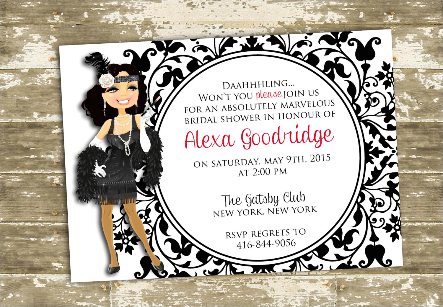Great Gatsby themed Bridal Shower Invitations Great Gatsby Flapper Inspired Bridal Shower Party Invitation