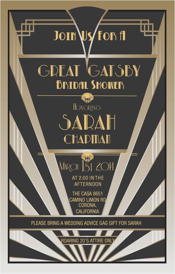 Great Gatsby themed Bridal Shower Invitations Items Similar to Great Gatsby Invitations