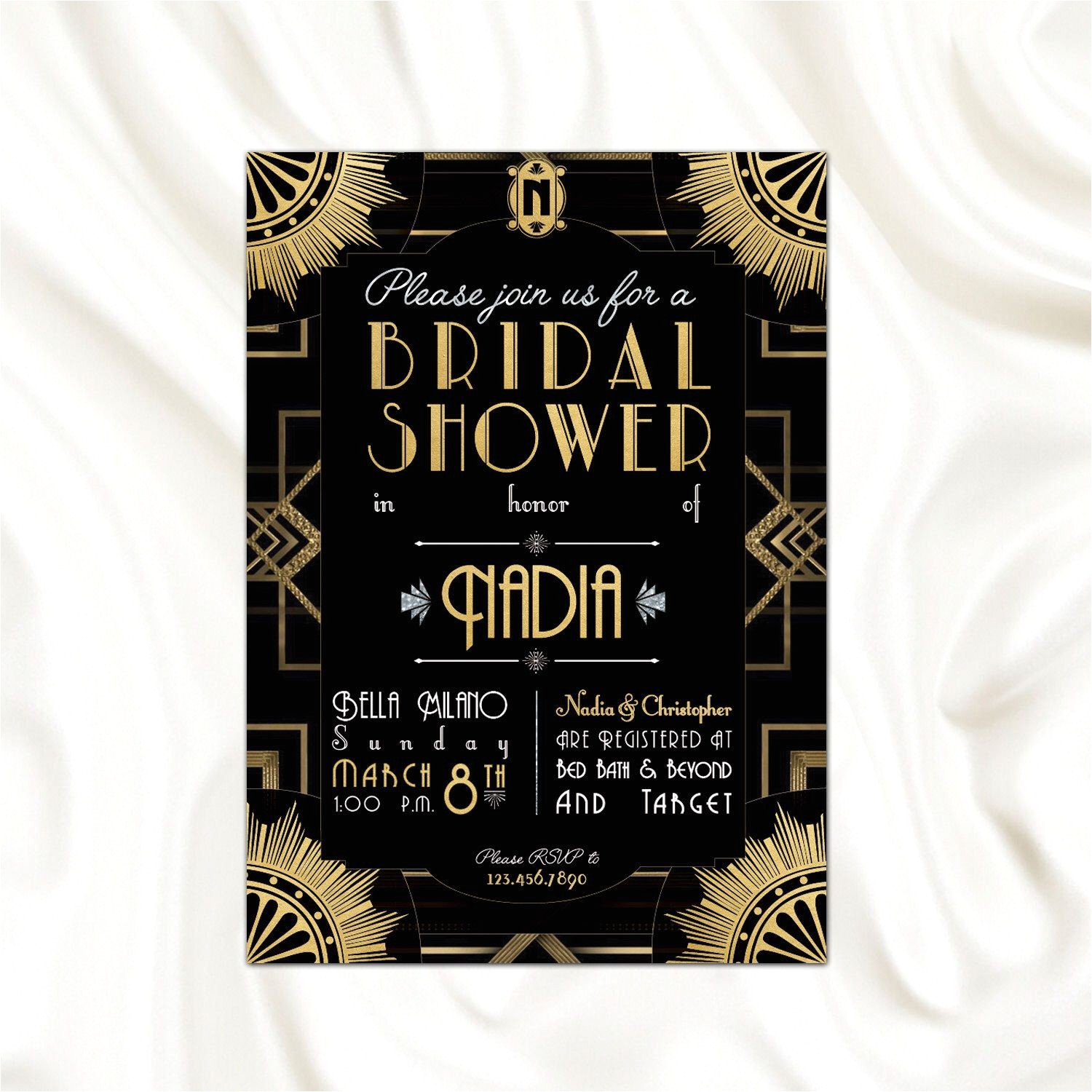 Great Gatsby themed Bridal Shower Invitations the Great Gatsby theme Bridal Shower Invitation