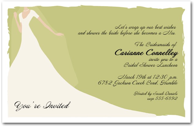 Green Bridal Shower Invitation Wording Graceful Gown On Green Bridal Shower Invitation