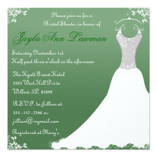 Green Bridal Shower Invitation Wording Green Bridal Shower Wedding Gown Invitation