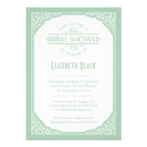 Green Bridal Shower Invitation Wording Mint Green White Vintage Frame Bridal Shower Invitations