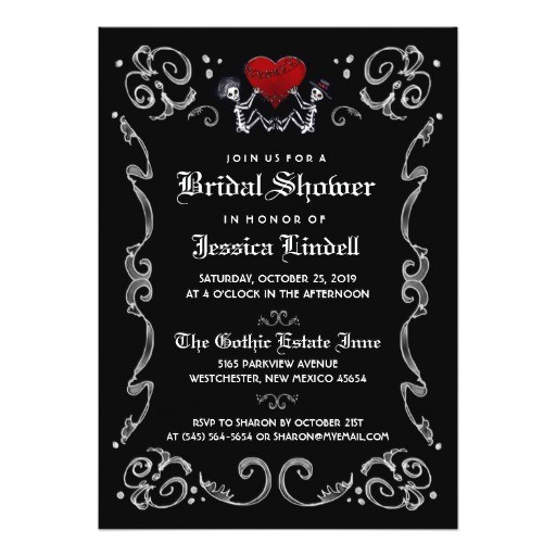 Halloween Bridal Shower Invitations Black White Halloween Skeleton Bridal Shower Card