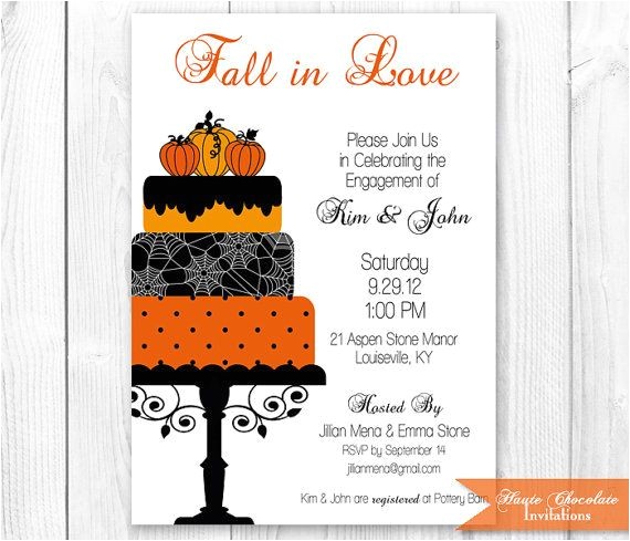 Halloween Bridal Shower Invitations Fall Cake Bridal Shower Invitation Halloween Engagement