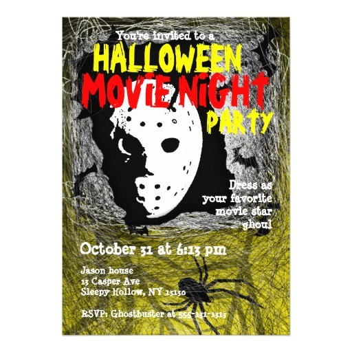 Halloween Movie Party Invitations Movie Night Halloween Party Invitation Mask 5" X 7
