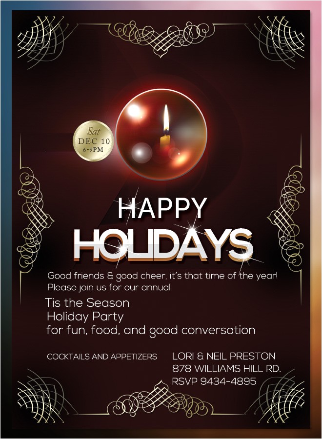 Happy Holidays Party Invitation Happy Holidays Flyer Christmas Dinner Invitation Elegant